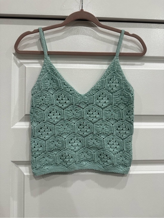 American Eagle Outfitters Tops - American Eagle Outfitters Crochet V-Neck Spaghetti Strap Tank - Sage Green